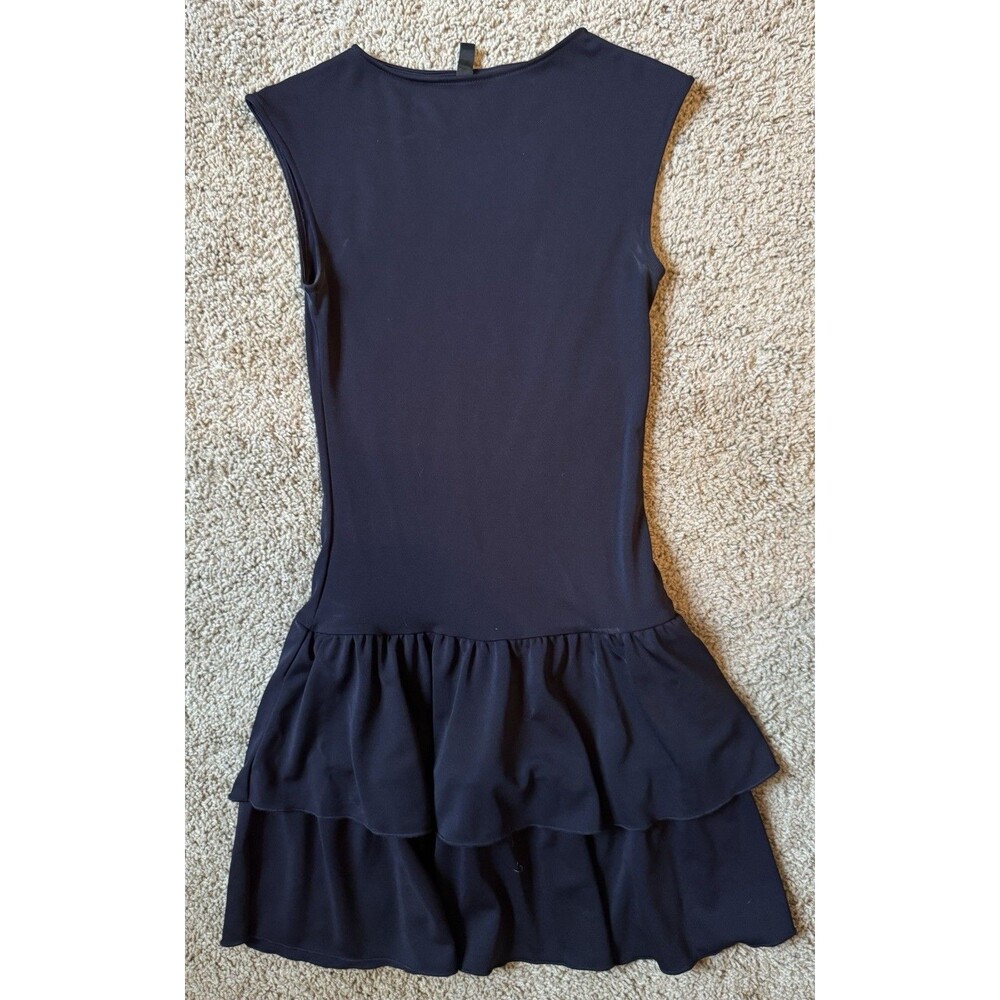 H&M Black Solid Sleeveless Boat Neck Ruffle Layered Mini Dress Size XS